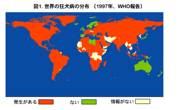 世界の狂犬病の分布