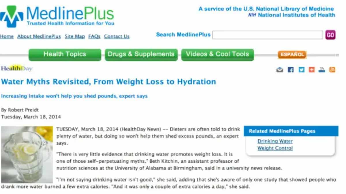 NIH「多量の飲水は体重を落とすのために必要ではない」