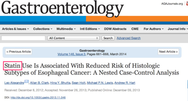 Statin_Use_Is_Associated_With_Reduced_Risk_of_Histologic_Subtypes_of_Esophageal_Cancer__A_Nested_Case-Control_Analysis_-_Gastroenterology