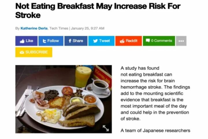 酵素栄養学（？）による「朝だけ断食」って、脳出血のリスクが36パーセントも高くなるんですけど❗