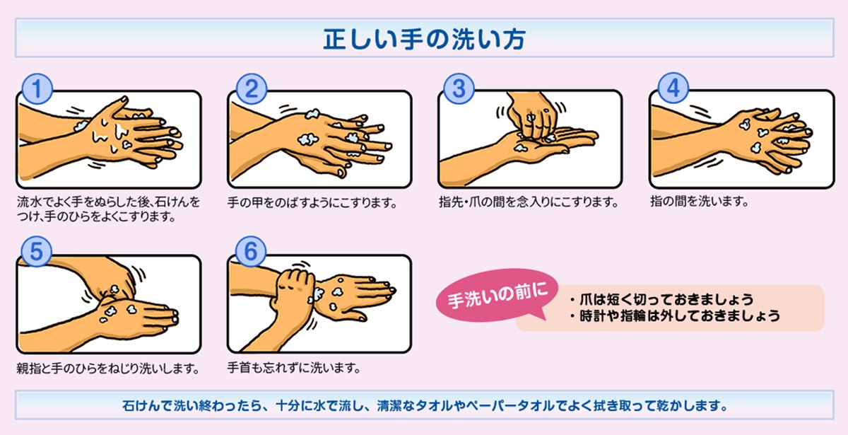 正しい手の洗い方（首相官邸のサイトより）