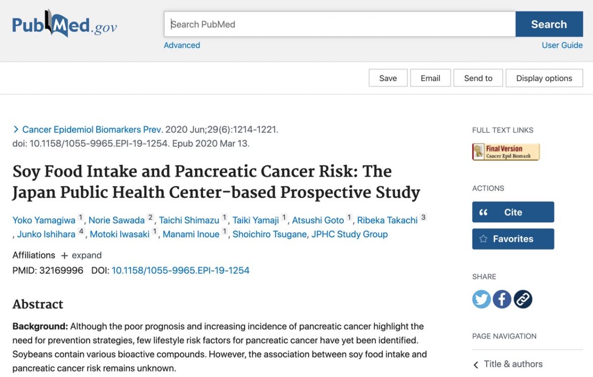 大豆食品は膵臓がんのリスクを高めるという研究結果が発表されました