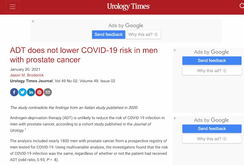 ADTは前立腺癌の男性の感染リスクを下げない