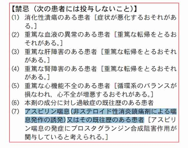 カロナールはアスピリン喘息のある人には禁忌