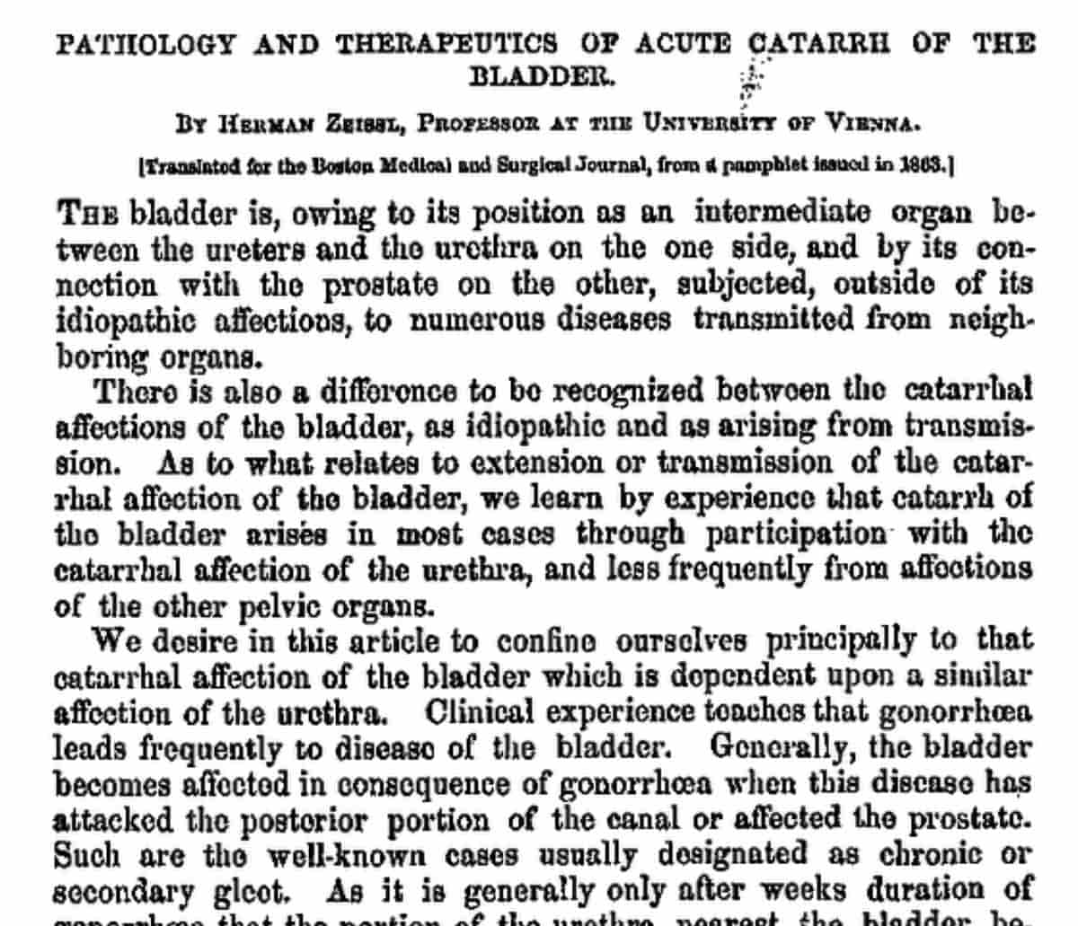 NEJM「Pathology and Therapeutics of Acute Catarrh of the Bladder」