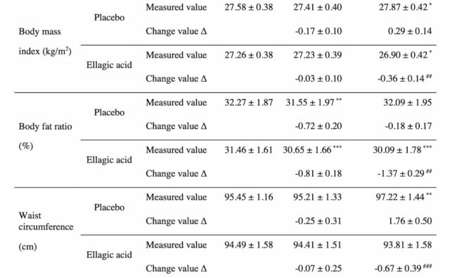 エラグ酸を服用した時の体重・腹囲の変化